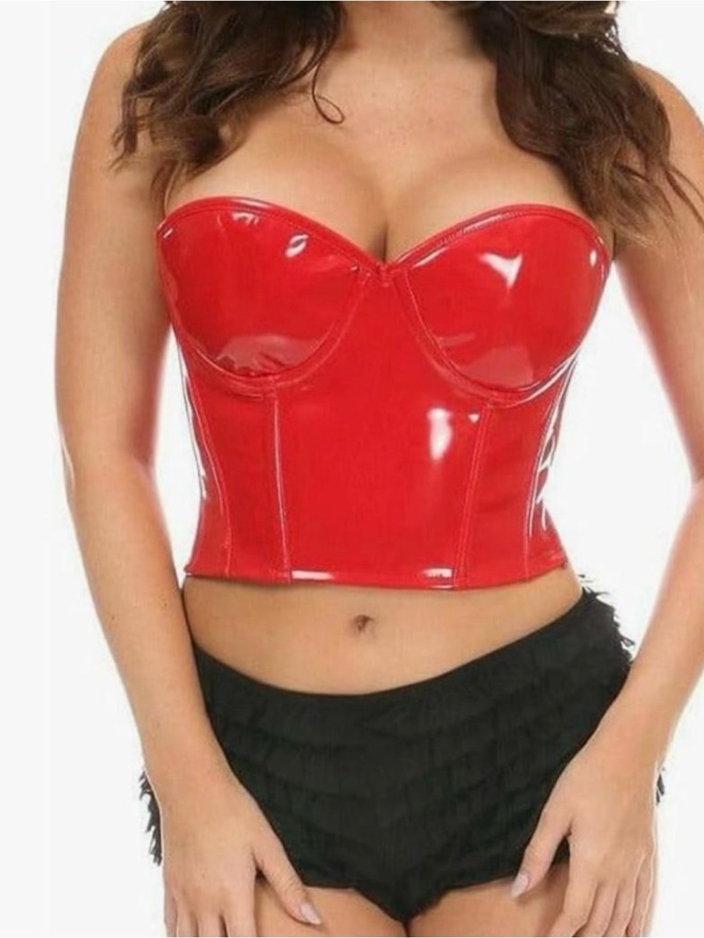 Red vinyl Bustier Crop Top - Women's Strapless Corset nwot